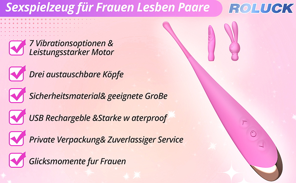 Вібратор Roluck тихий та потужний для стимуляції клітора та G-точки, з 3 змінними насадками, 7 режимів вібрації, водонепроникний, з силікону, для жінок, лесбійок