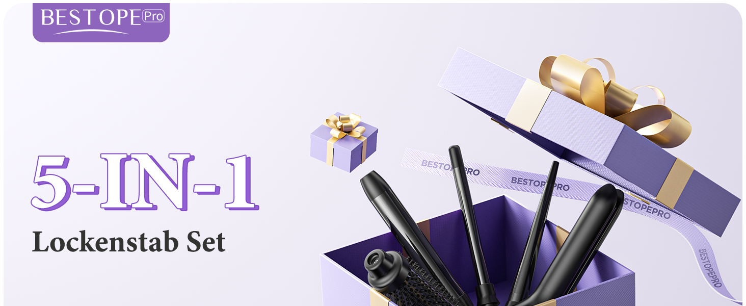 Набір для укладки волосся 5 в 1 BESTOPE PRO: випрямляч, термощітка та 3 керамічні плойки (9мм-25мм), 13 режимів температури, чорний