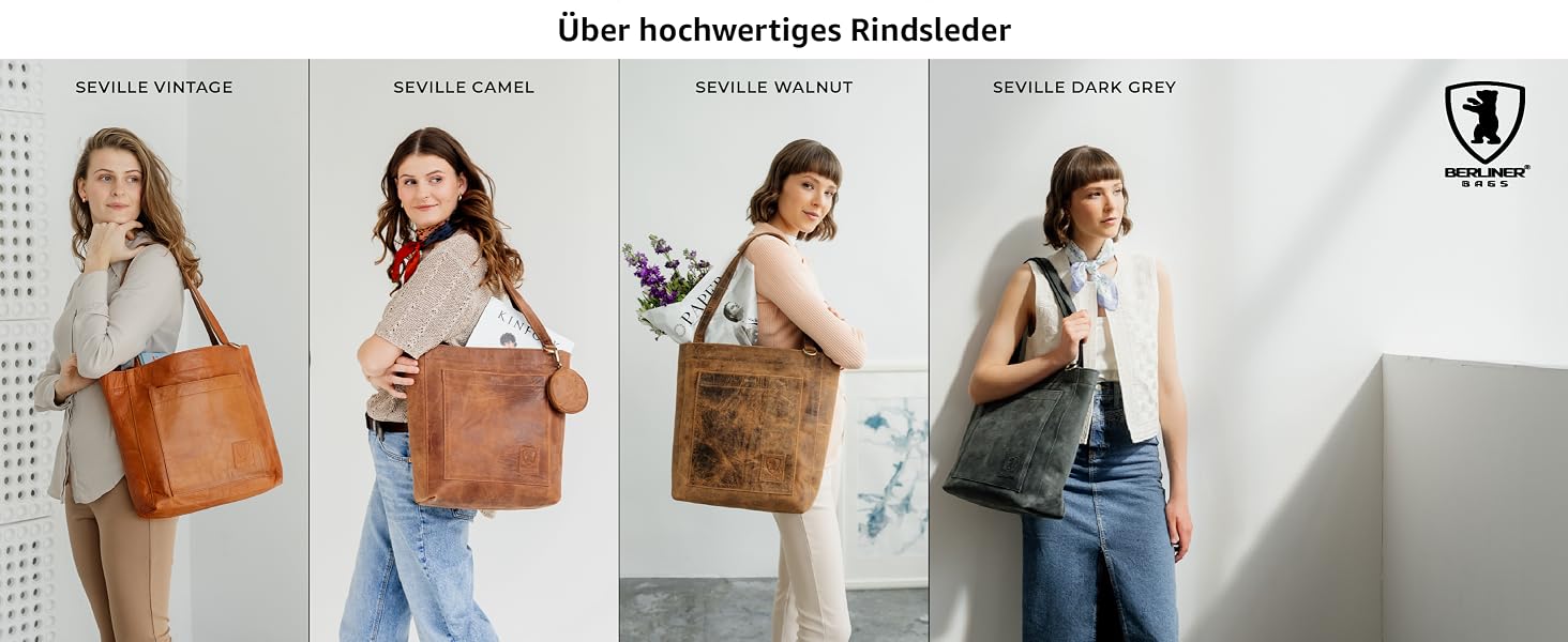 Жіноча шкіряна сумка-шопер Berliner Bags Vintage Seville, сумка з ручками в кольорі Camel
