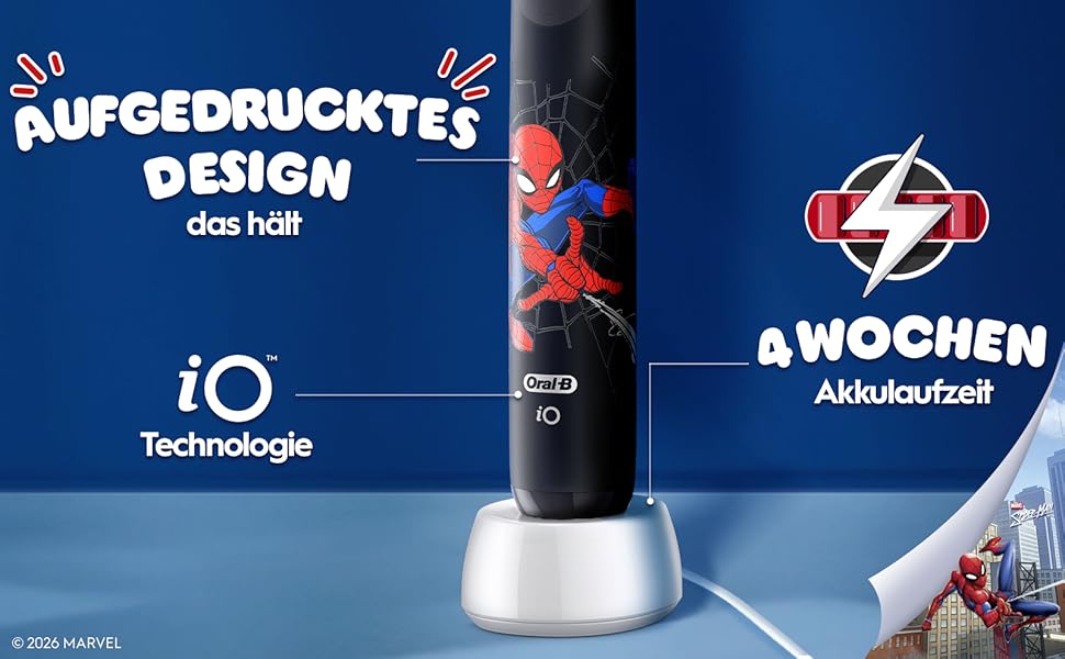 Електрична зубна щітка для дітей Oral-B iO Series 2 Spiderman Black, 3 режими чищення, з 1 насадкою та дорожнім футляром