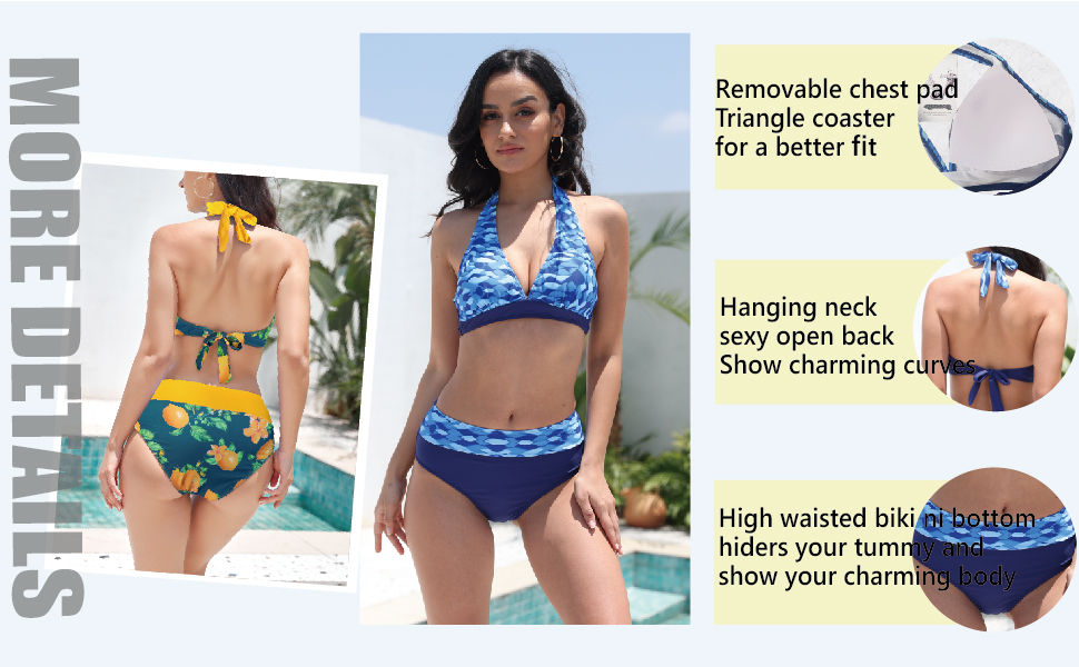 Жіночий купальник бікіні Damen Triangel Yellow Lemon з квітковим малюнком та шнурівкою