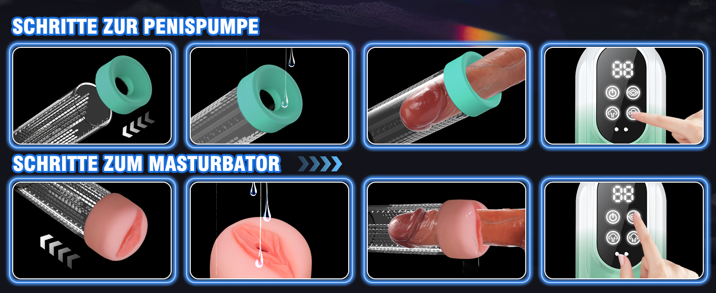 Пумпа для збільшення пеніса HIVEFUN: 4 режими всмоктування, 3 автоматичні тренувальні, водонепроникна (IPX7), сірий/зелений