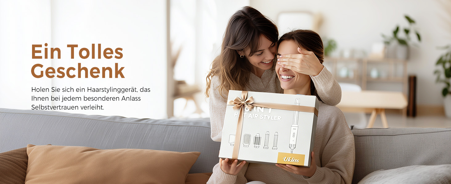 Мультистайлер для волосся 5 в 1 UKLISS Airstyler: фен, вирівнювач, круглі щітки та локони, чорний/золотий