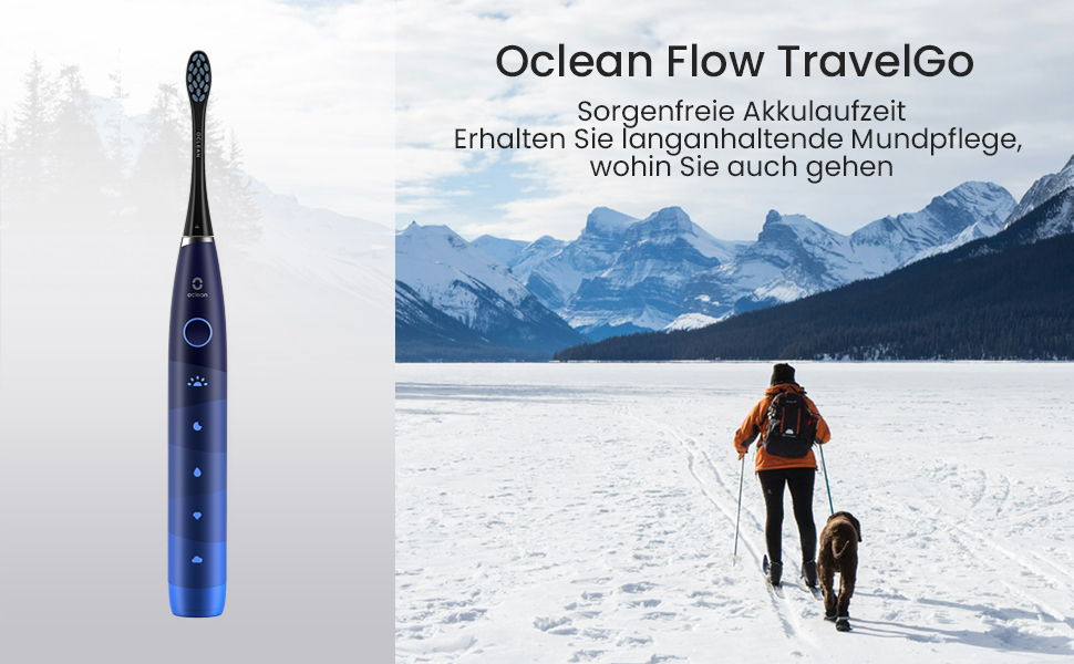 Електрична сонічна зубна щітка Oclean Flow Gift Set, біла (синій набір): 5 режимів, 180 днів автономної роботи, IPX7 водонепроникність, дорожній футляр та 6 змінних насадок