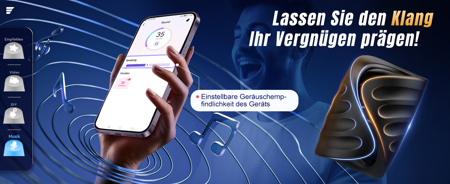 Інтимний масажер для пар з 9 вібраціями та функцією постукування, керування через додаток, подвійні кільця, презервативна накладка, чорний