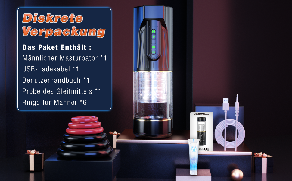 Інтимна іграшка для чоловіків - мастурбатор з 4 режимами всмоктування, 10 телескопічних та 10 обертових, кільце для пениса, MD-FRheidong