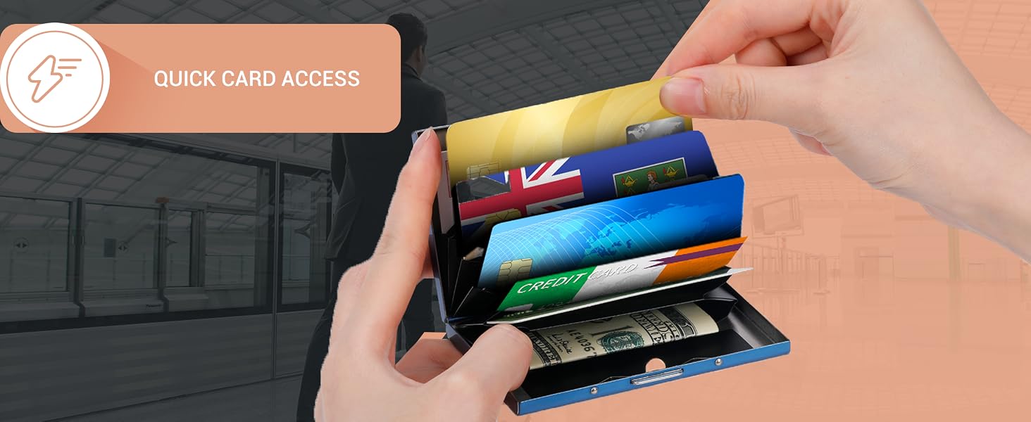 Стильний металевий картхолдер з RFID-захистом від скімінгу, ультратонкий гаманець для карт на 6 слотів, синій з квітковим принтом, унісекс