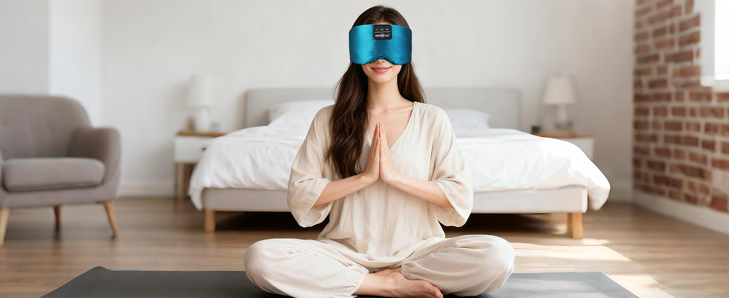 Маска для сну з Bluetooth-навушниками MUSICOZY з натурального шовку та mulberry silk, 3D затемнення, бездротові навушники для сну, комфортна для сну на боці, акумулятор 14 год, зелена
