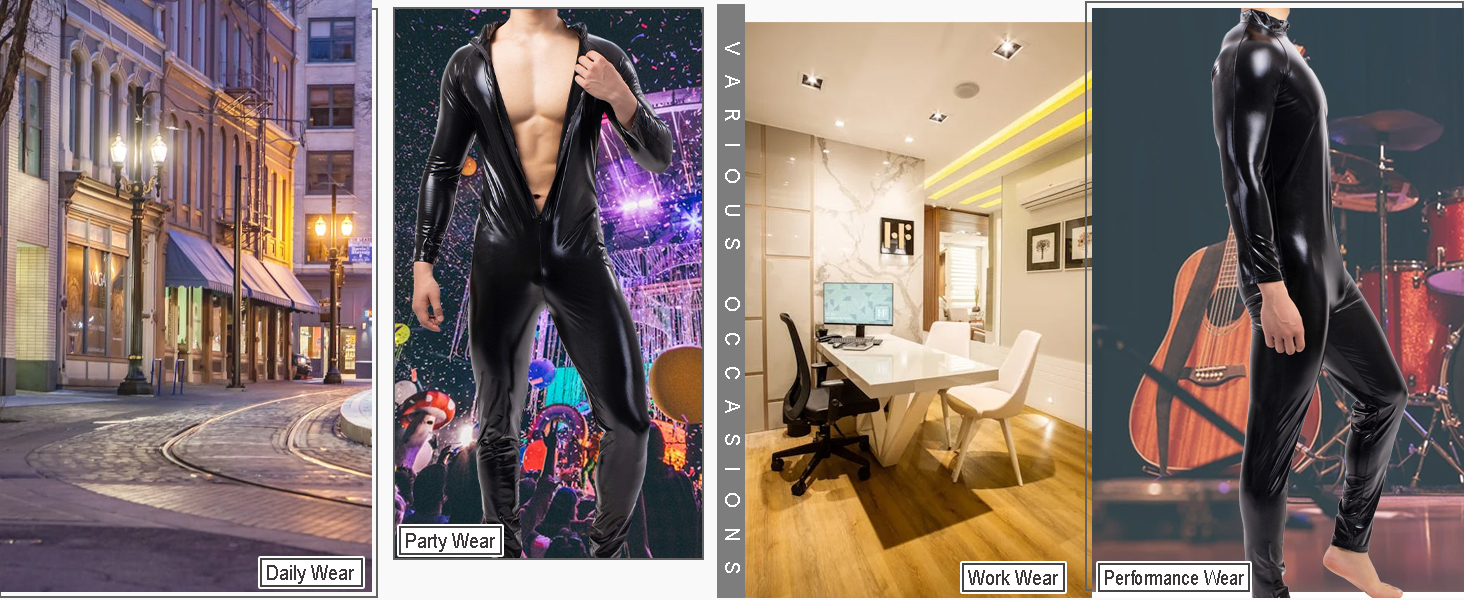 Чоловічі шорти QiaTi без рукавів, лосини на блискавці з екошкіри, боді з 2 кишенями для повсякденного носіння та клубів (XL, чорний)