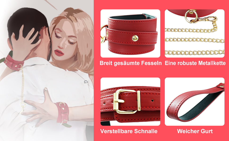 Набір для БДСМ зв'язування: шкіряні наручники, стяжки для ніг, поводок та ошейник. Ідеально для пар, початківців та досвідчених