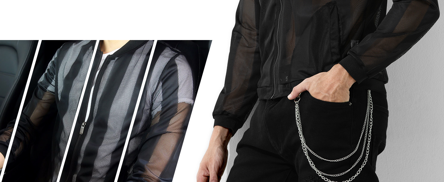 Чоловіча сітчаста сорочка з довгим рукавом Casey Herren Netz Hemden – прозора сітка, модель A1-чорний, розмір L