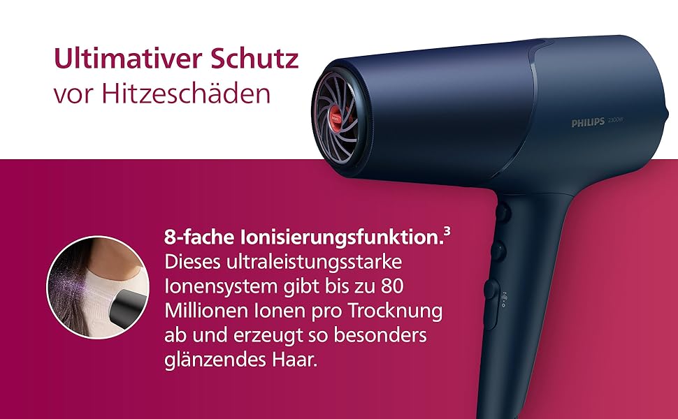 Фен для волосся Philips 5000 Series BHD510/20 з іонізацією та ThermoShield, 2300 Вт, металік-блакитний, з дифузором та насадками для стайлінгу
