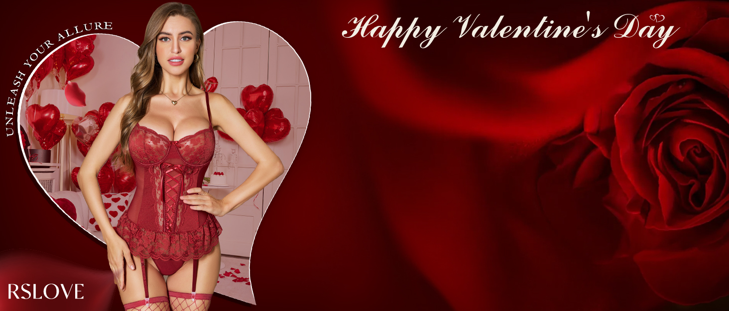 Сексуальна білизна RSLOVE для жінок: бюстгальтер на кісточках з ефектом пуш-ап, регульовані бретелі, фігурна шнурівка та стрінги, чорний колір