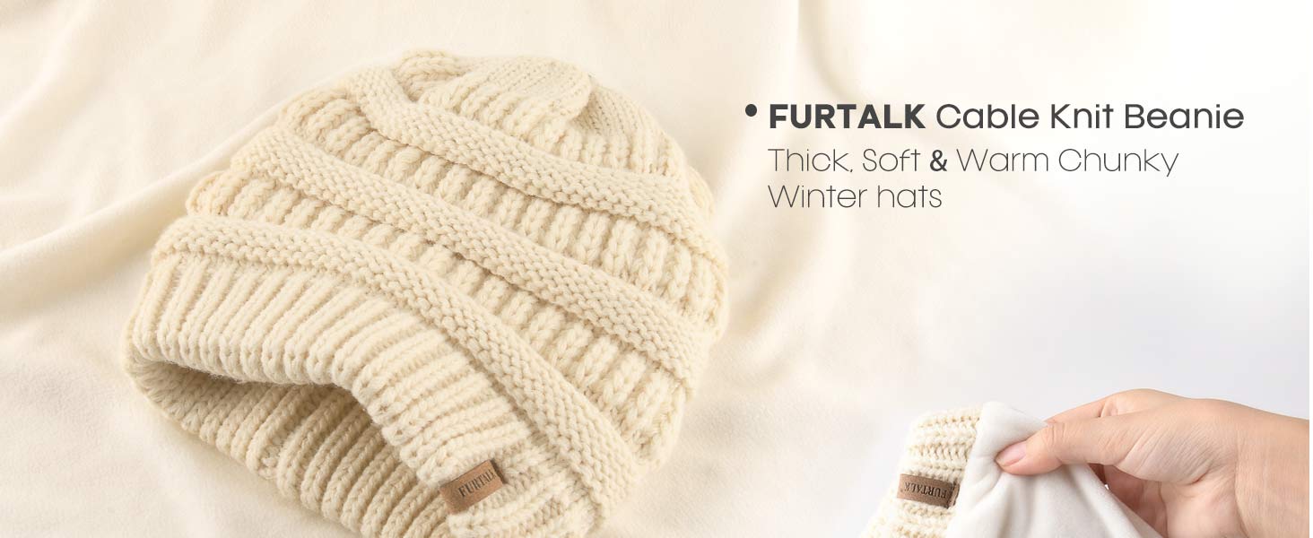 Жіноча зимова шапка-біні FURTALK: тепла в'язана шапка з м'якою підкладкою, універсальний розмір, чорна