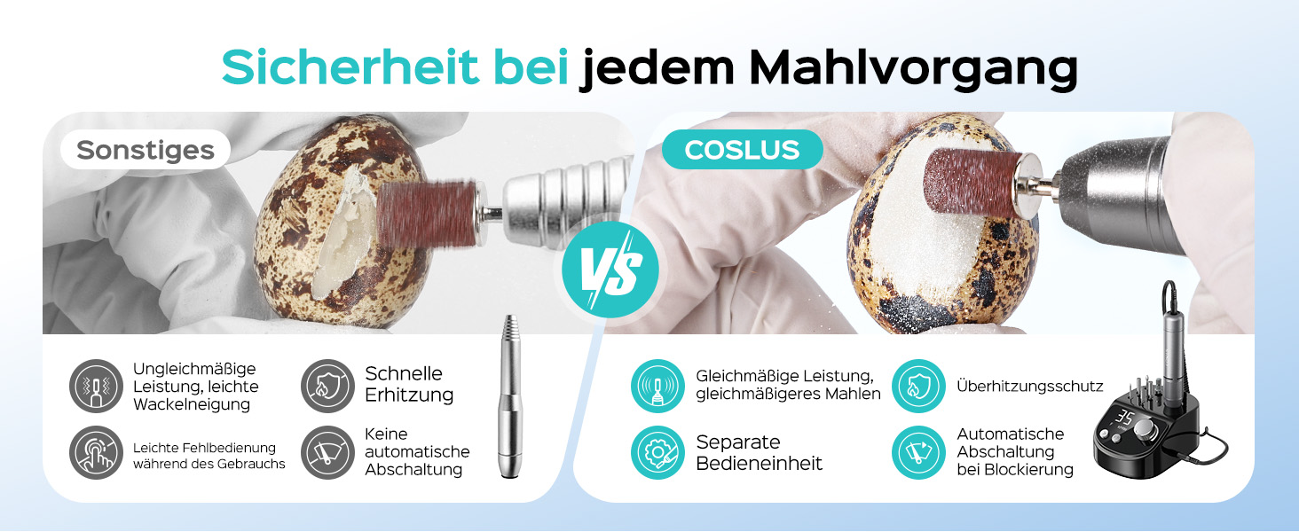 Професійний апарат для манікюру та педикюру COSLUS E50, електрична пилка для нігтів 35000 об/хв з LCD-дисплеєм, набором з 6 фрез та 31 шліфувальною стрічкою, чорний