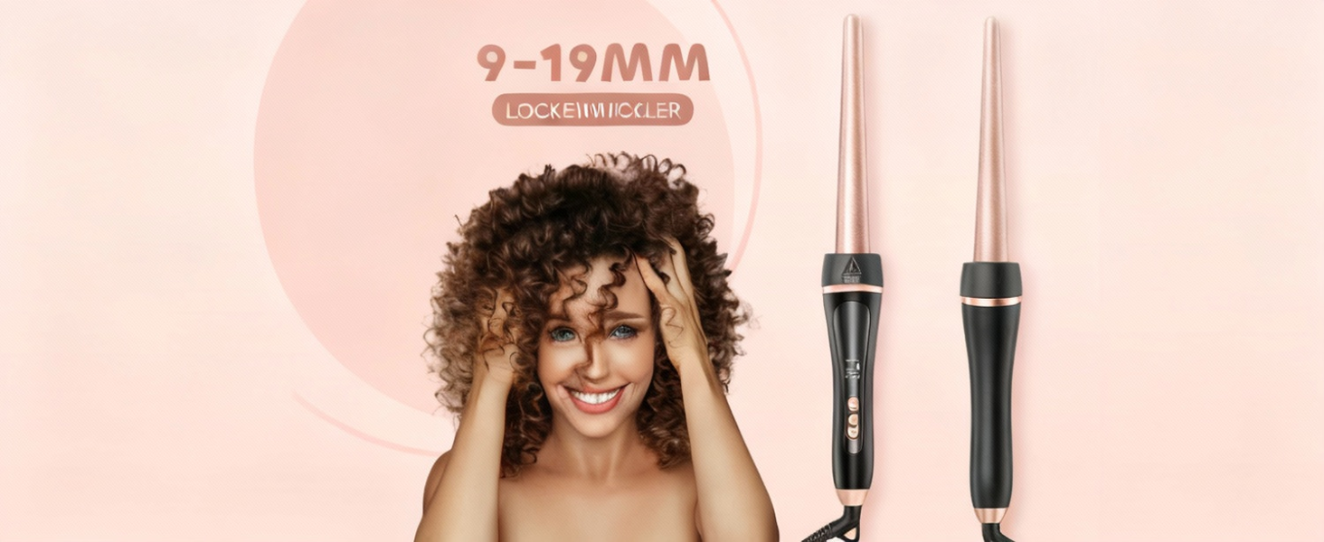 Мультистайлер для волосся 5 в 1 Lockenstab: набір насадок (9-32 мм), керамічний плойка-випрямляч з LCD-дисплеєм та регулюванням температури, колір Rose Gold