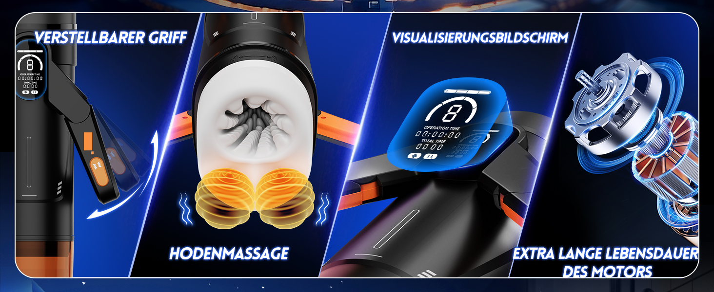 Інтимна іграшка для чоловіків Eanatoys Masturbieren - 9 вібраторів, телескопічна функція, 3D реалістична вагіна, LCD-дисплей, помаранчевий колір