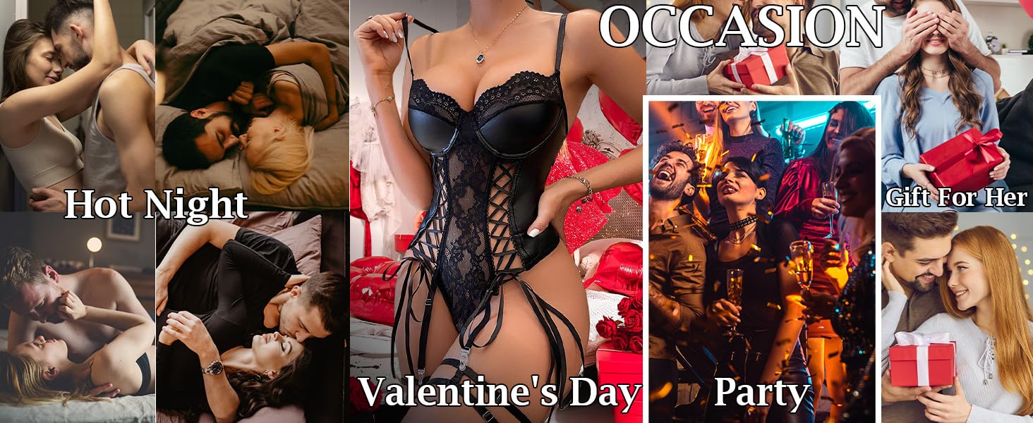Сексуальний комплект спідньої білизни з екошкіри для жінок: еротичний нігліж та боді, чорний, S-XL
