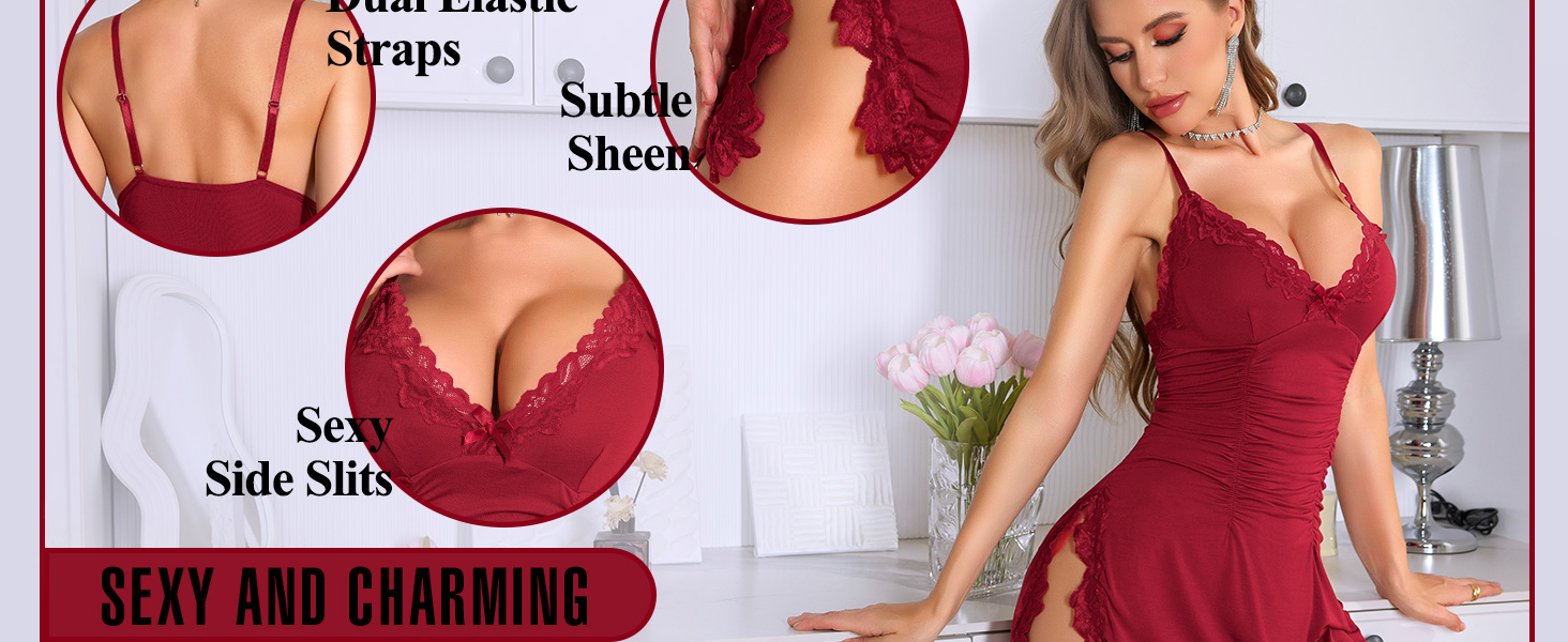 RSLOVE: Сексуальна нічна сорочка-бабідолль для жінок - мереживна піжама, сукня, чорний, розмір M