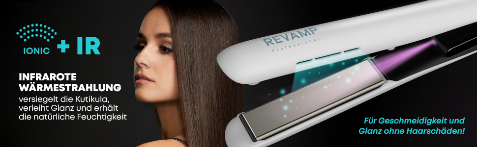 Випрямляч для волосся REVAMP Keramik (білий) — керамічні інфрачервоні пластини, регулювання температури 80-235°C, іонізація, LCD-дисплей