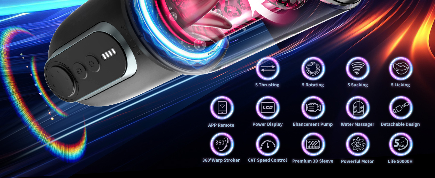 Вібратор для чоловіків з 8-ю обертовими насадками та 5-ма режимами вібрації, секс-іграшка, мастурбатор з функцією керування через додаток