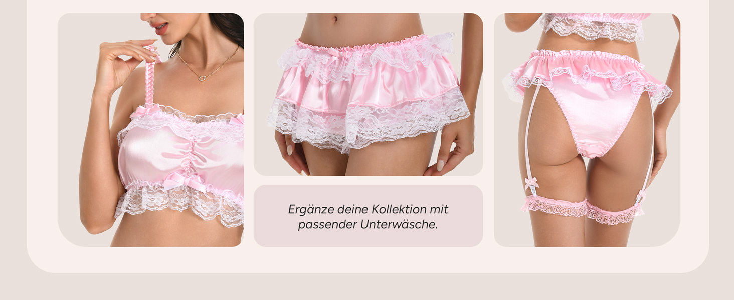 Ніжне мереживне нічне плаття/костюм для косплею Satini Dessous Sissy Babydoll, блакитний колір