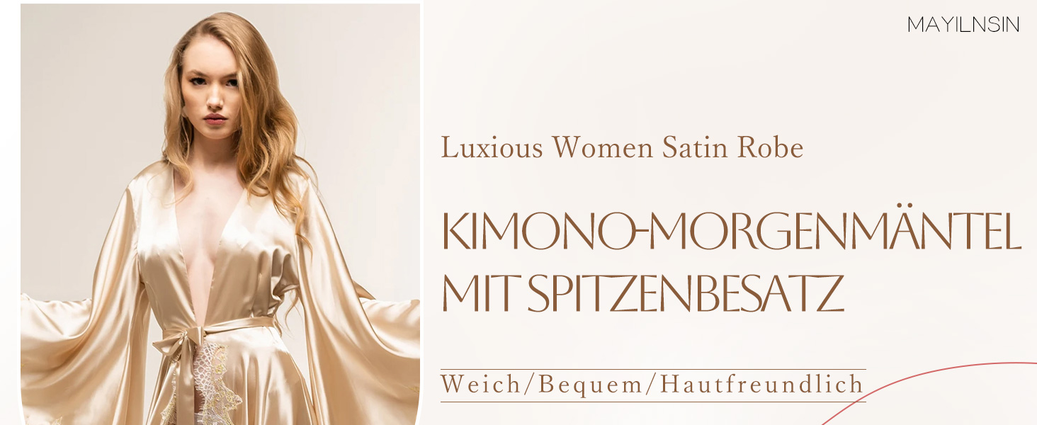 Шовковий халат для нареченої з мереживом, Kimono, довгі рукави, шампань, для весілля та вечірки