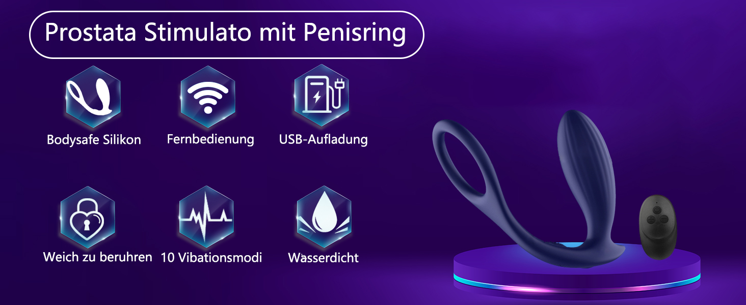 Анальні вібратори PQKuss для пар: стимулятор простати з 3 режимами шоку та 10 вібрацій, електричний анальний плагін та кільце для пеніса, силікон