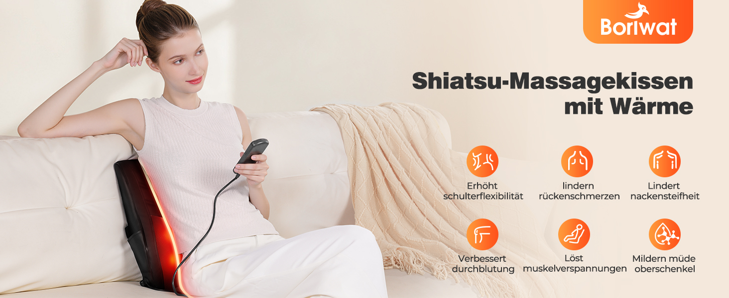 Масажер для шиї та спини Boriwat Shiatsu 3D з функцією підігріву, чорний