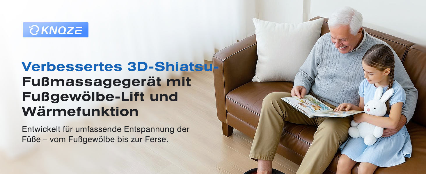 Електричний масажер для ніг KNQZE з функцією підігріву, глибокий Shiatsu-масаж стоп при п'ятій п'яті та невропатії, до 47 розміру взуття (Чорний)