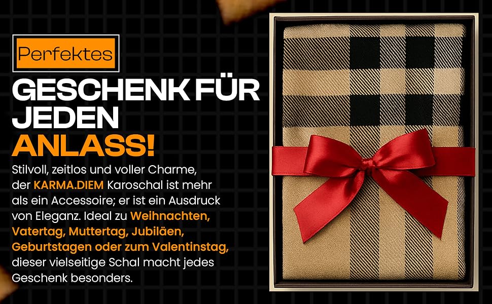 Унісекс шарф у клітинку KARMA.DIEM London Style, м'який зимовий шарф Classic Brown Plaid, 35x170 см