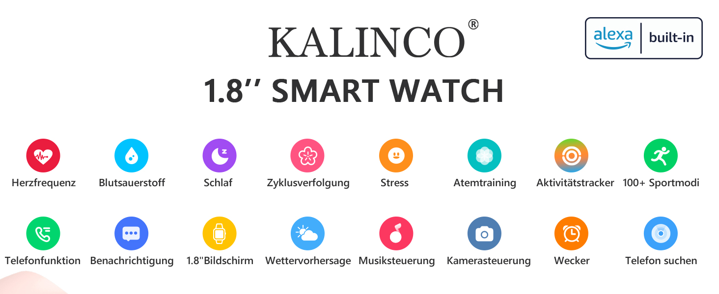Смарт-годинник KALINCO для жінок та чоловіків, фітнес-трекер з функцією дзвінків, Alexa, 1.8