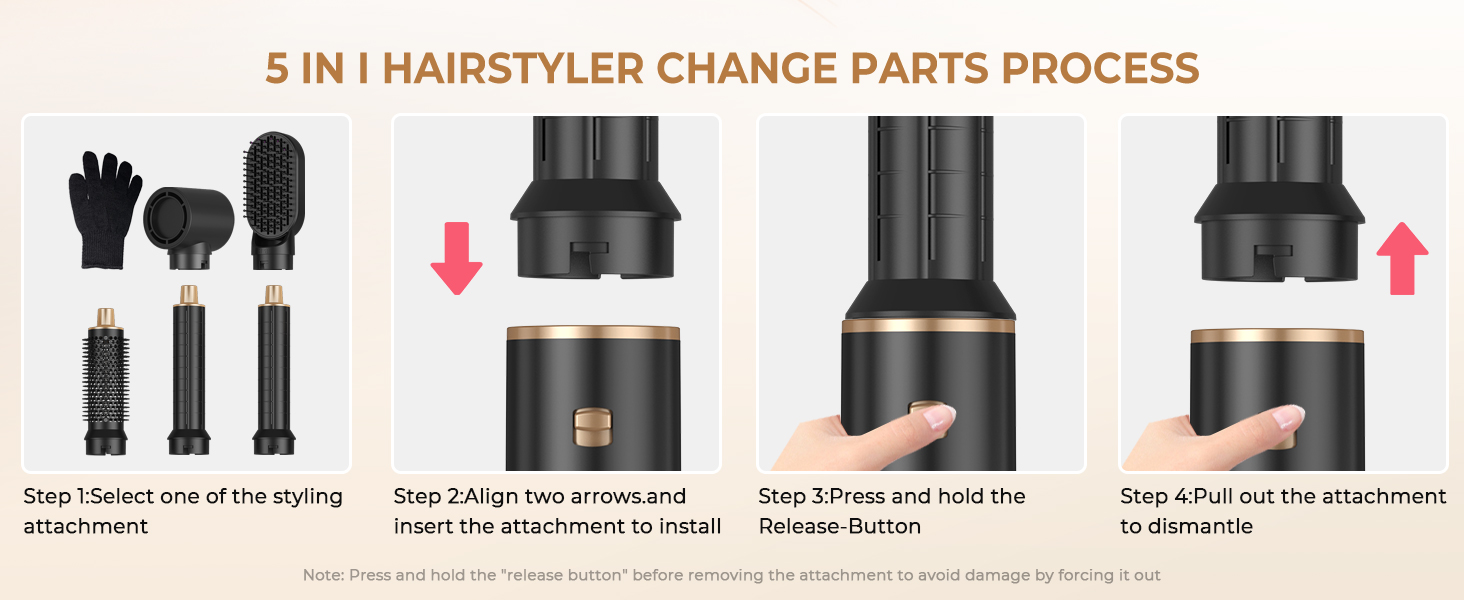 Мультистайлер для волосся 5 в 1 UKLISS Airstyler Pro: фен, брашинг, гольфре, вирівнювач та сушка для волосся, 1000 Вт, Сріблястий/Золотий