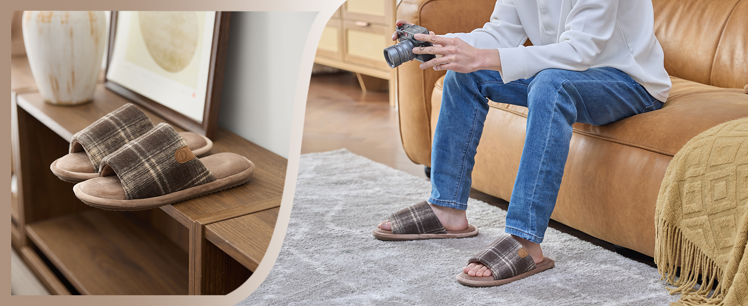 Чоловічі домашні капці GOEWY з ефектом пам'яті (Memory Foam), відкриті пальці, дихаючі та протиковзкі, сині, розмір 42/43 EU