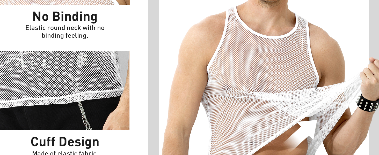 Чоловіча майка-сітка Casey Kevin Herren Netz Tank Top, прозора, з круглим вирізом, для клубної моди, чорна A1