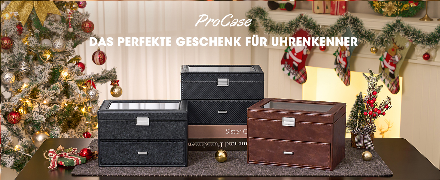 Бокс для годинників ProCase на 16 слотів з шухлядою, чоловічий органайзер для зберігання годинників, чорний