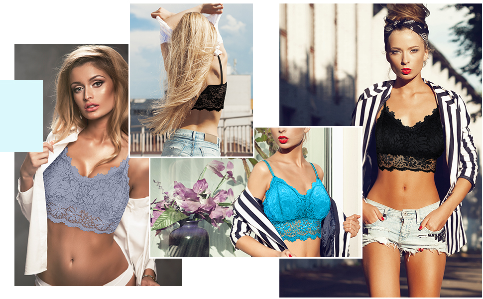 Трусики-бра бюстгальтер мереживний з підкладкою Duufin, 5 шт. для жінок та дівчат, кольори: рожевий, сірий, чорний, бежевий, білий (S-M)