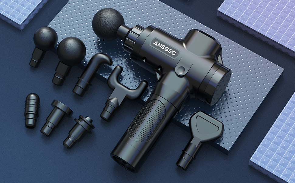 Перкусійний масажер ANSGEC Massage Gun: електричний пістолет для глибокого масажу м'язів, 30 рівнів швидкості, 8 насадок, для шиї та спини