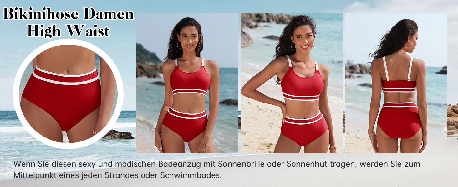 Бікіні Tuopuda для жінок: комплект з високою талією, шорти та топ з пуш-ап, спортивний двочастинний купальник, багряний колір, розмір M