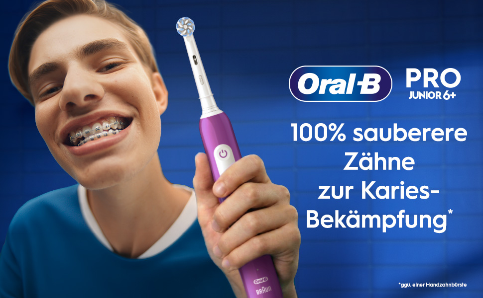 Електрична зубна щітка для дітей Oral-B Pro Junior, фіолетова, 3 режими чищення, м'яка щетина, для дітей від 6 років, з 1 насадкою