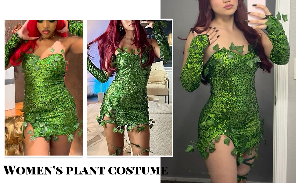 Костюм Іва Повзучого (Green Ivy) від GPLOPEEY: Сексуальний костюм для жінок з листями, без рукавів, з паєтками та рукавичками. Розмір L