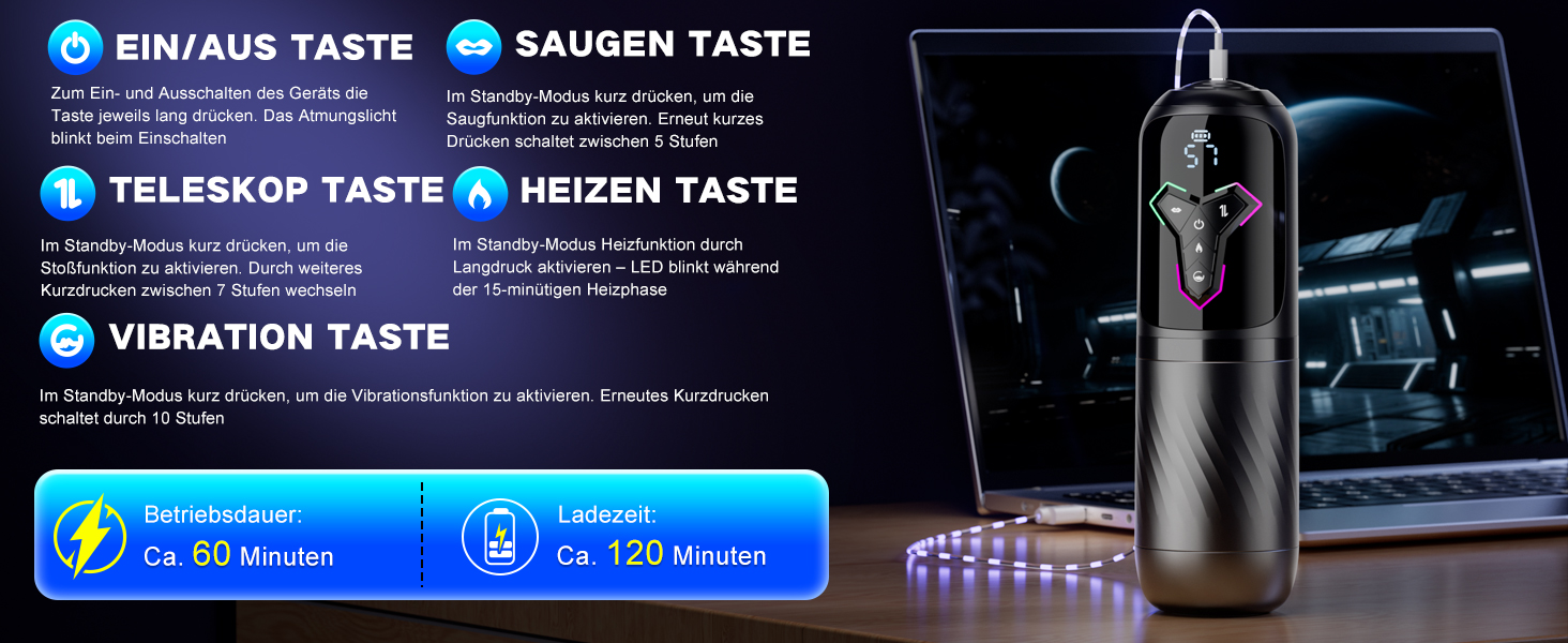 Мастурбатор для чоловіків KI-Interaktion з 10 вібраціями, 7 режимами розтягування та 5 режимами стимуляції. Секс-іграшка з підігрівом та керуванням через APP