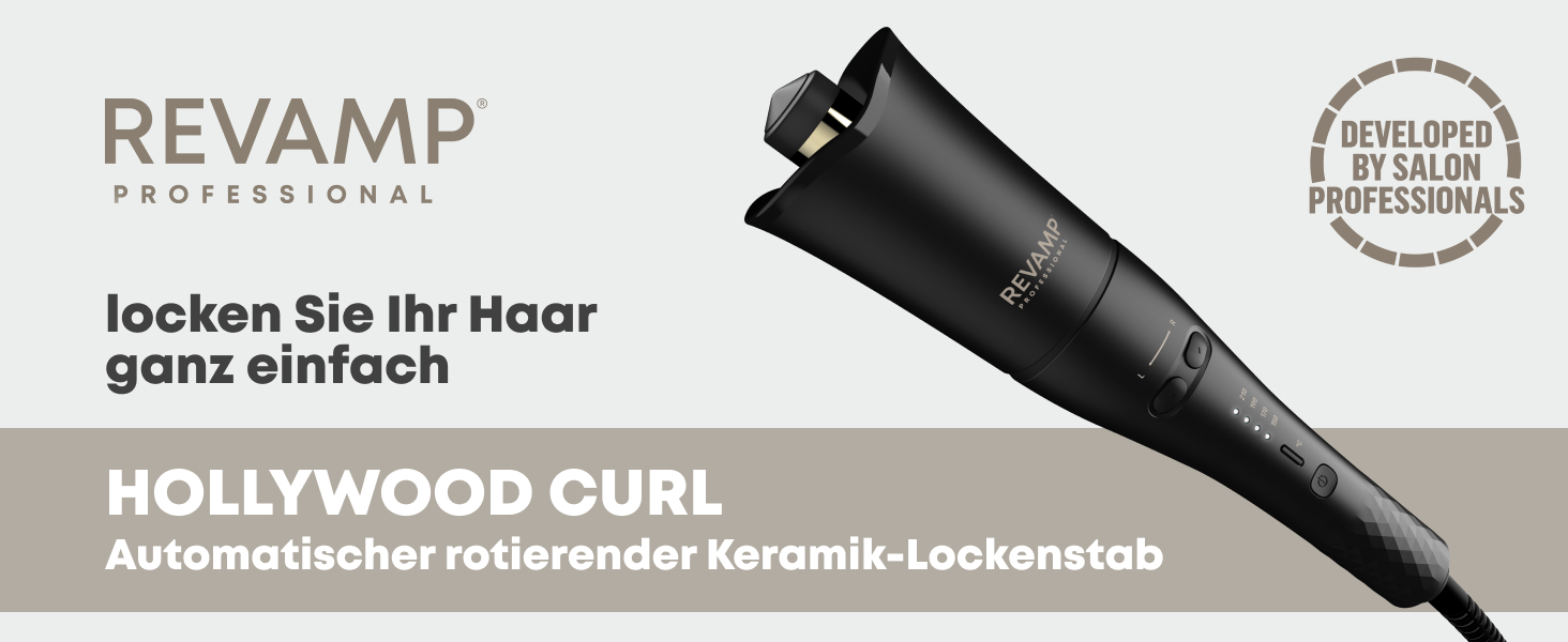 Автоматичний стайлер для волосся REVAMP Hollywood Curl: керамічний плойка-автоrotator з іонним покриттям для створення локонів та beach waves, чорний