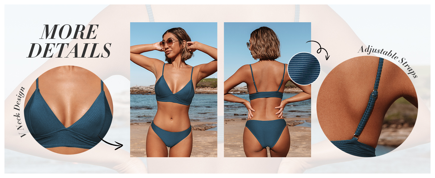 CUPSHE Купальник жіночий: двочастинний бікіні з високою талією, блакитний