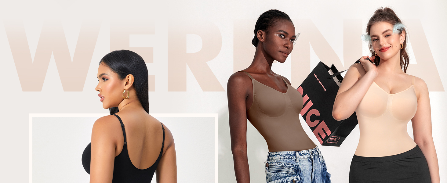 Коригуючий боді для жінок Werena Shapewear — безшовний утягуючий одяг для живота та стегон, формуючий боді-шорти з регульованими бретелями, чорний, розмір L