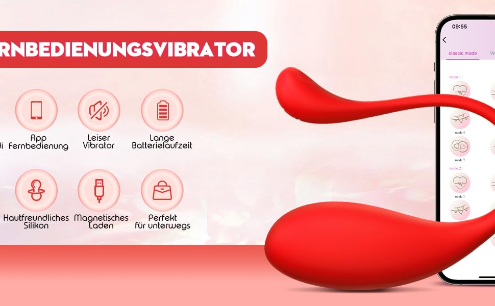 Вібратор жіночий з пультом дистанційного керування, 9 режимів, для інтимної насолоди. Червоний