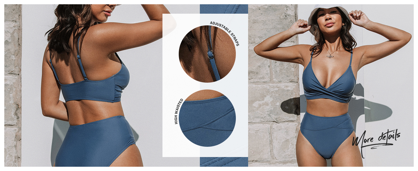 CUPSHE Бійкіні для жінок: Розрізний топ, висока талія, купальник, двочастинний, чорний/зелений