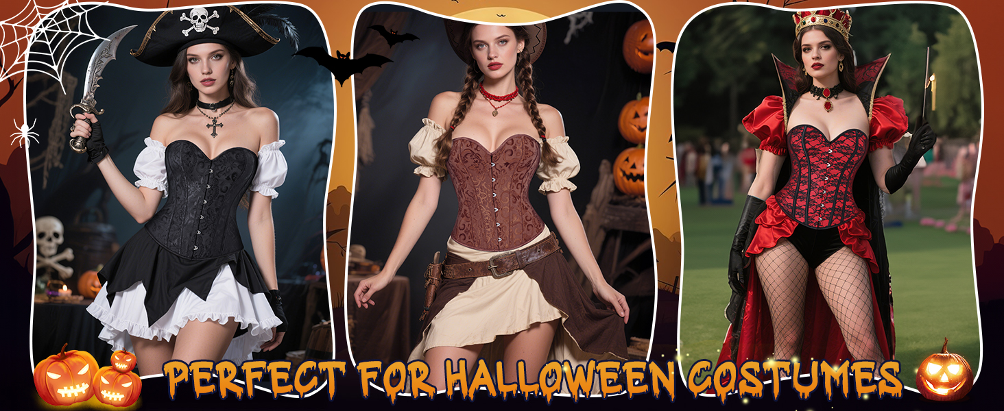 Корсетний топ WERFORU для жінок з повним бюстом, чорний, готичний стиль, вінтаж, для карнавалу та Хелловіну