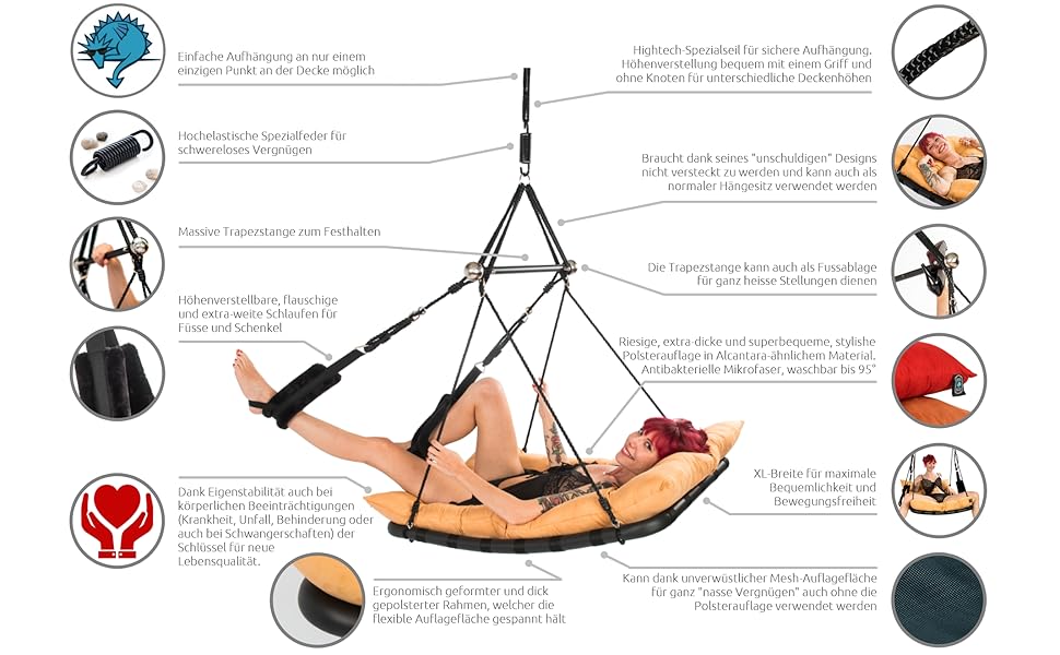 Секс-гойдалка Liebesschaukel Luxus Private Euphoria® помаранчево-коричнева - зручна гойдалка для пар преміум-класу