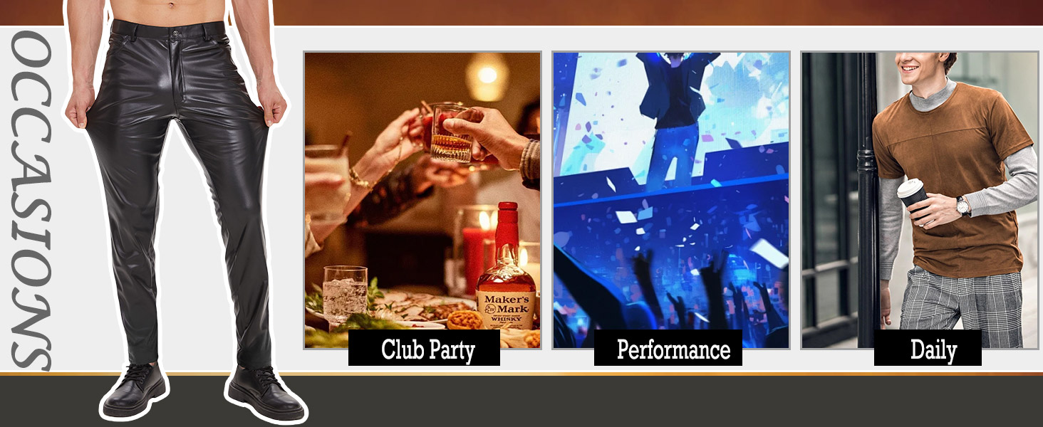 Латексні штани чоловічі Ausing, довгі, з штучної шкіри, слім-фіт, байкерські з кишенями, еластичні, для рейву, костюми, клубний одяг, чорні, розмір M